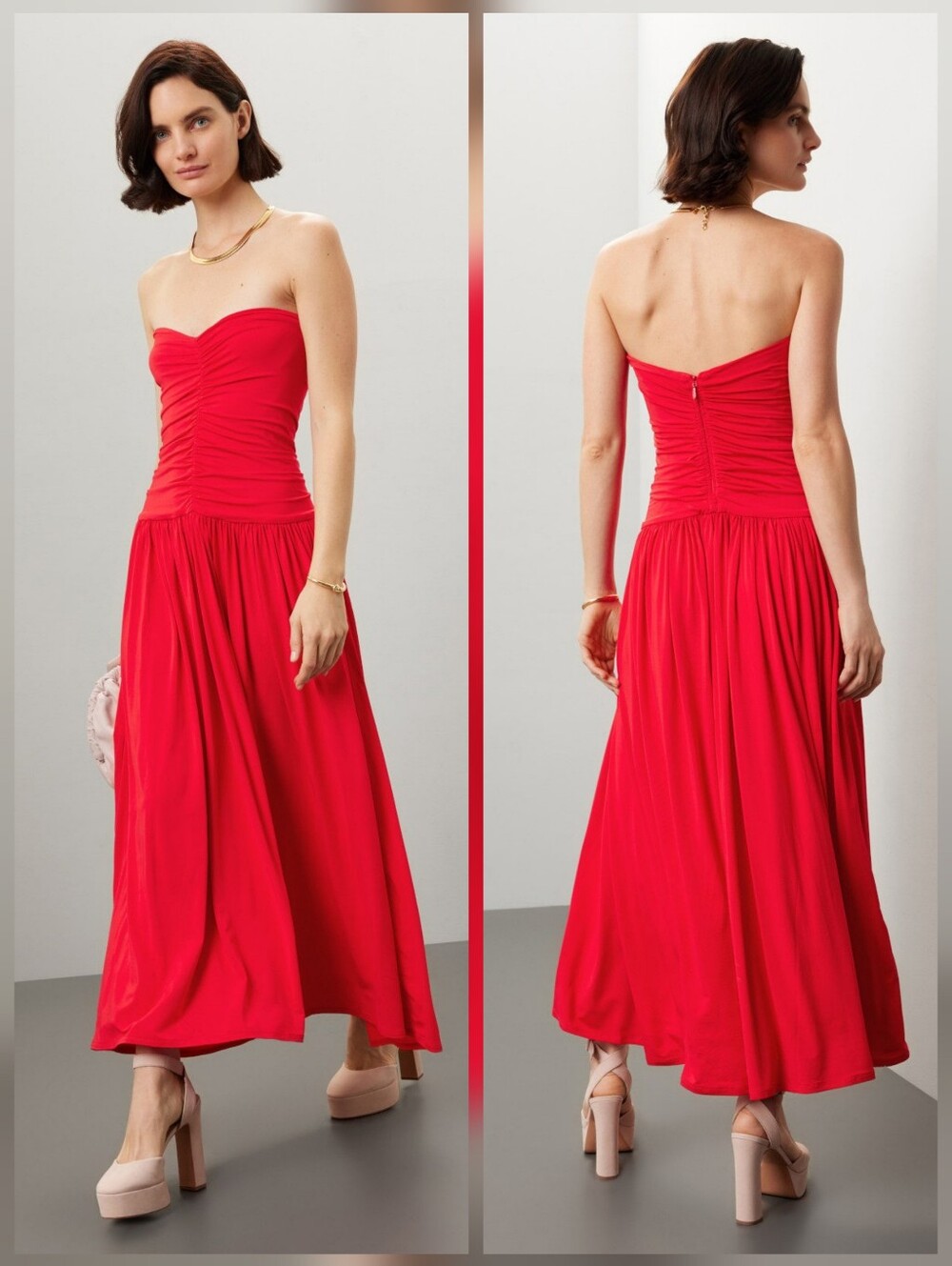 Rosetta Getty Red Strapless Ruched Dress Cocktail Sleeveless Size 12